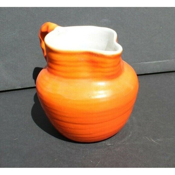 Vintage MCM CALIFORNIA CA Pottery - Orange Swirl Vase Water Pitcher W/ Handle - Picture 3 of 6